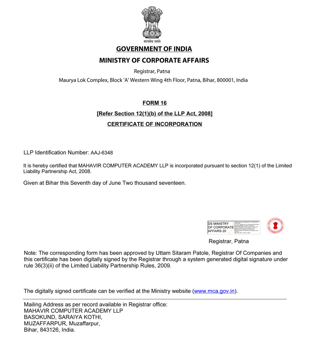 Incorporation Certificate