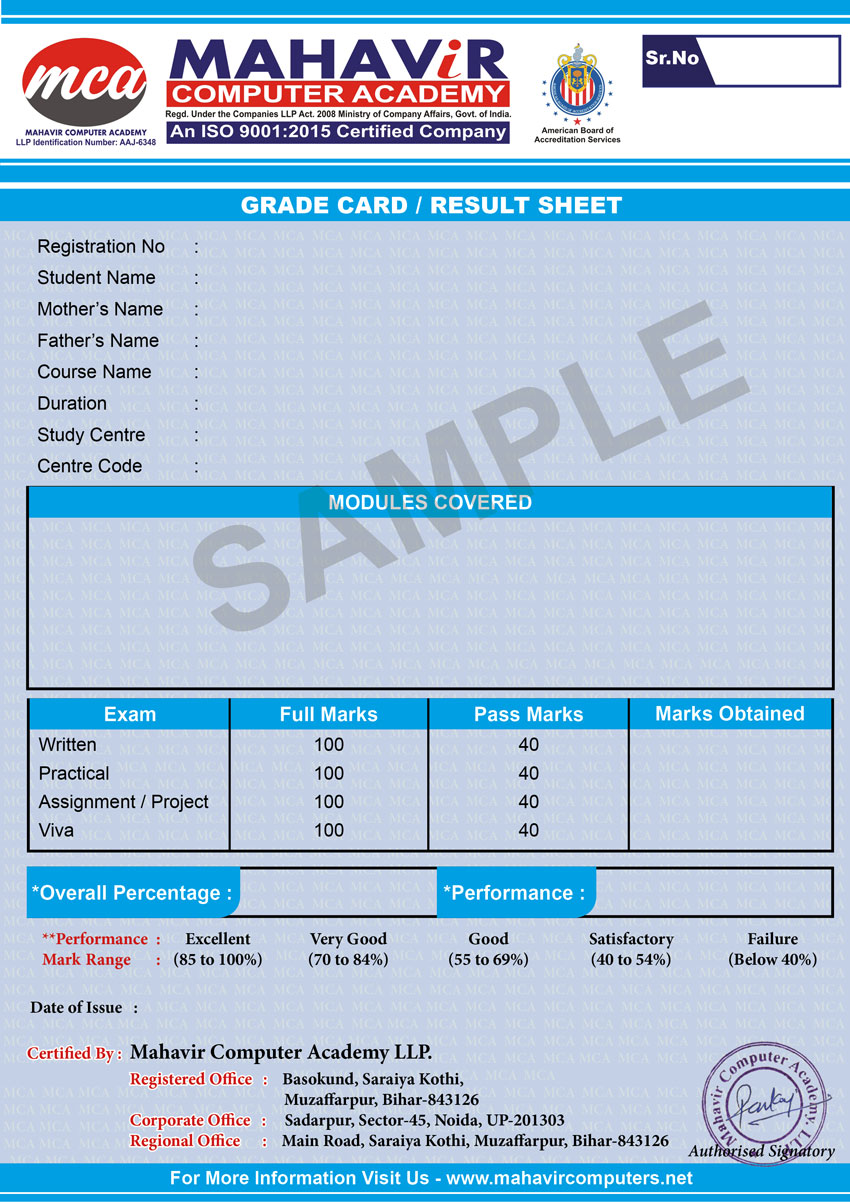 Marksheet Sample
